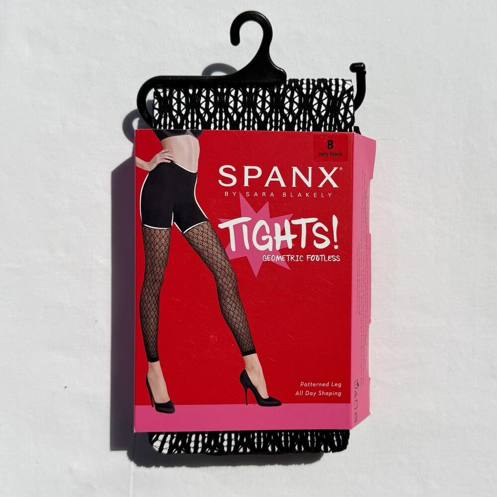 Spanx Geometric Footless Tights Size B Very Black Shapewear